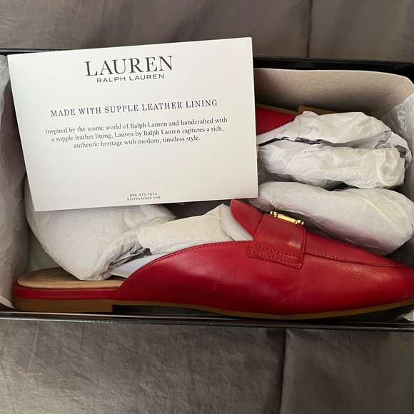 Ralph Lauren Red Leather Mules with Gold Accent - Picture 4 of 5